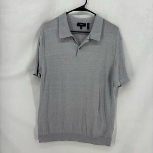 Theory Men’s Medium Gray Knit Short Sleeve Polo Shirt Lightweight Casual Top